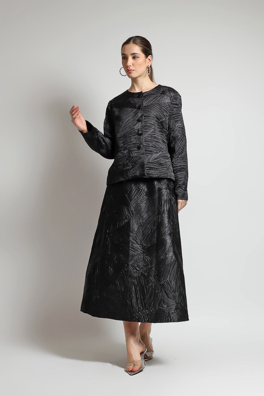 Bloom et Champs Embossed Pleats Skirt/Blazer Pleats in Black
