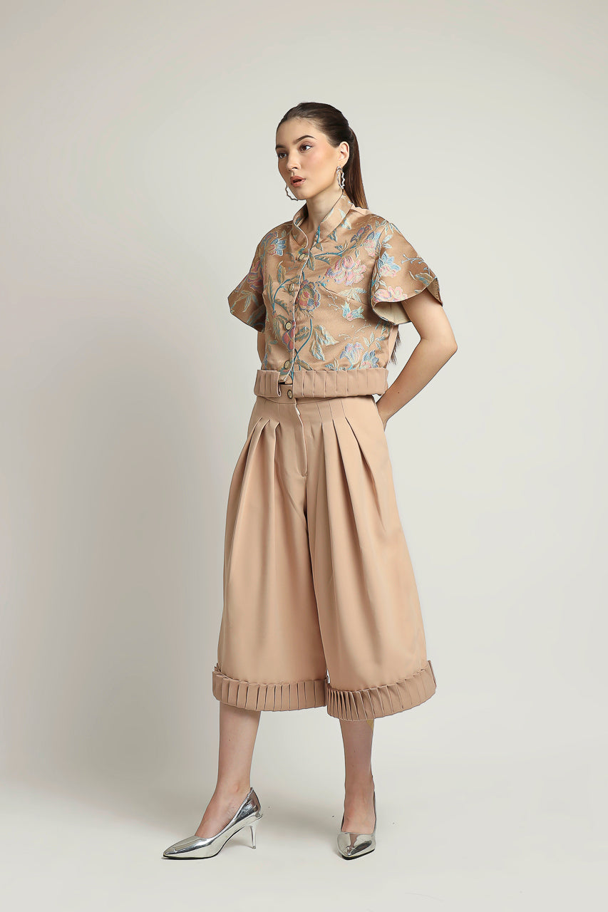 Bloom et Champs Set Jacquard Plicate Camel
