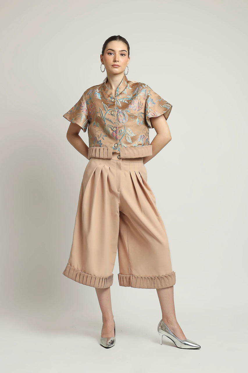 Bloom et Champs Set Jacquard Plicate Camel