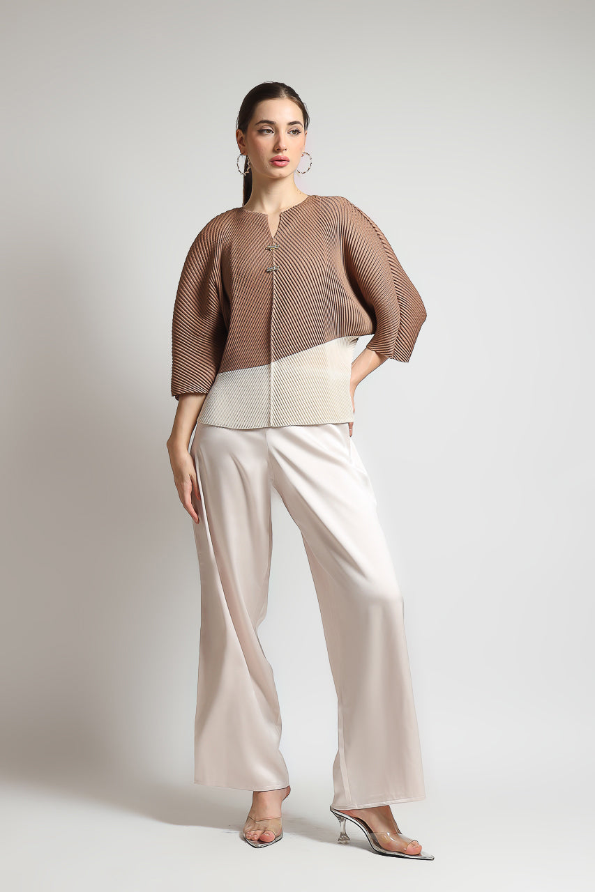 Bloom et Champs Duo Color Pleats Mocha/Off White