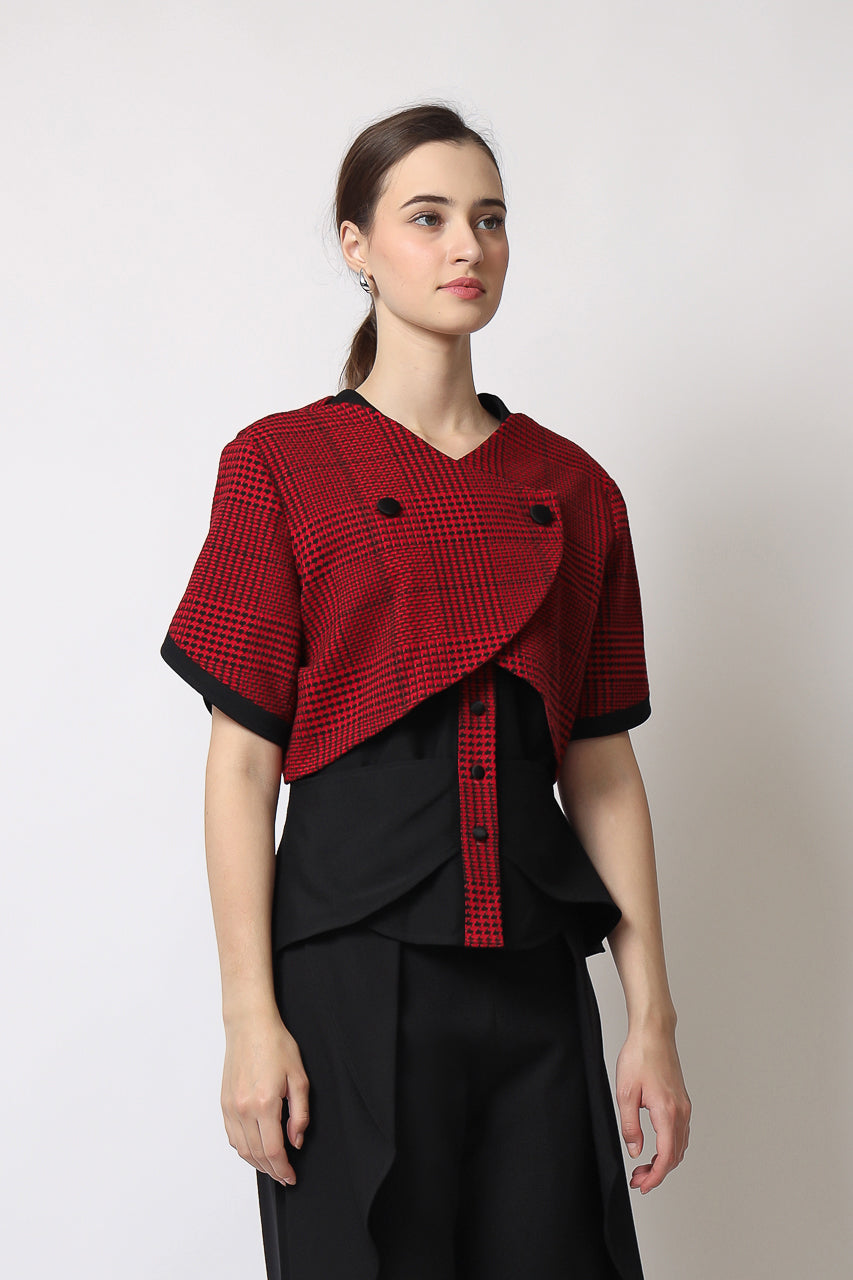 Bloom et Champs Collins Blouse Red Checkered