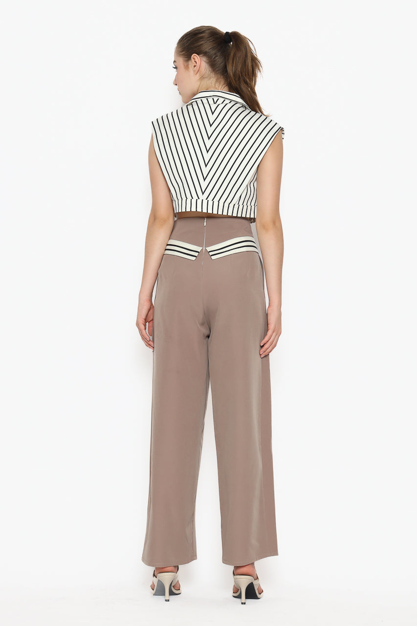 Bloom et Champs Vest Crop Salur/ Celana List Pinggang Mocha