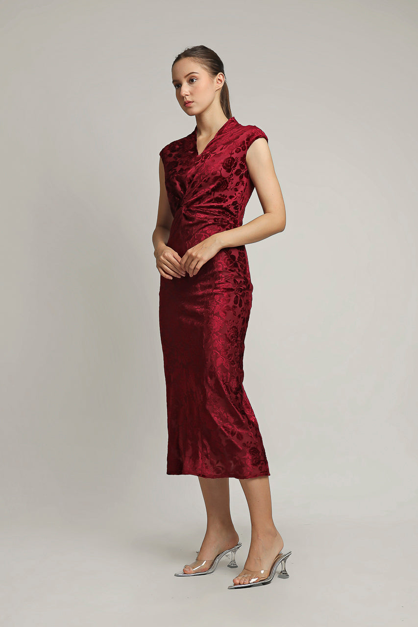Bloom et Champs Dress Velvet Bordeaux