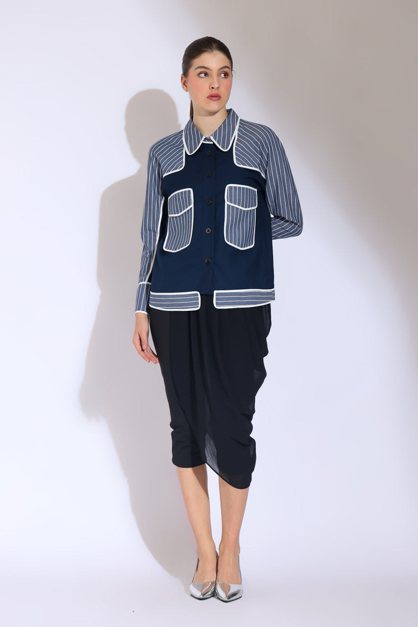 Bloom et Champs Kemeja Salur List Navy