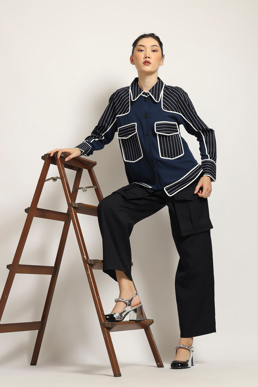 Bloom et Champs Kemeja Salur Navy