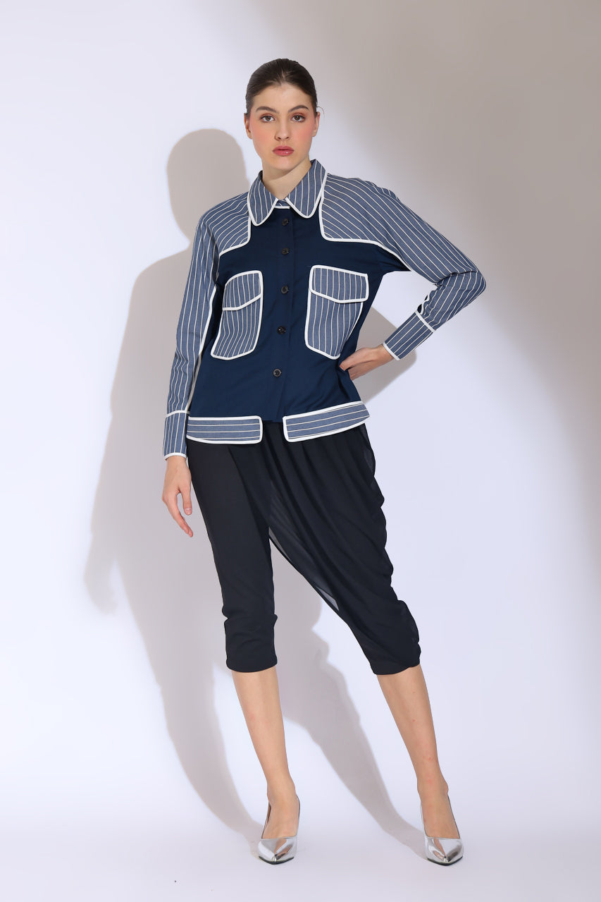 Bloom et Champs Kemeja Salur List Navy