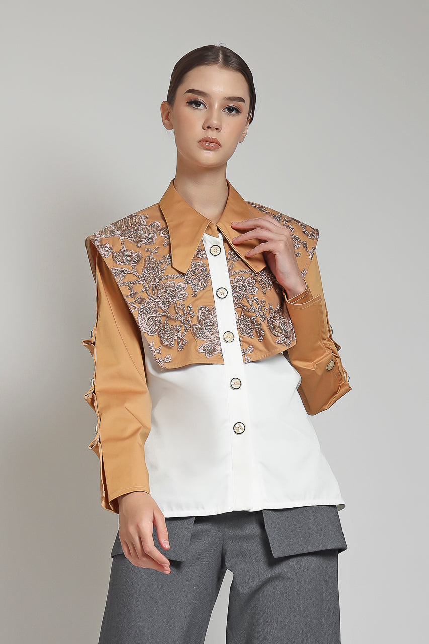 Bloom et Champs Kemeja Apron Payet Tangerine/ Celana DT Obi Abu