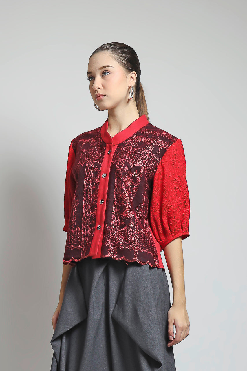 Bloom et Champs Blazer Tuller Bamboo in Maroon Red