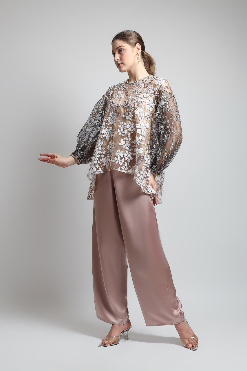 Bloom et Champs Top Maryam Beading/ Nude Elastic Saten Pants