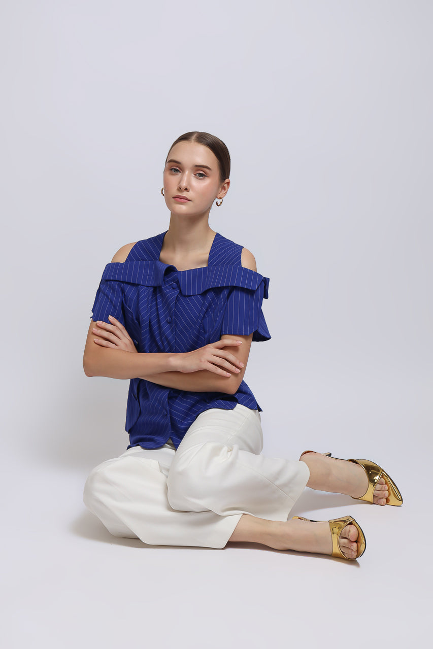 Bloom et Champs Stripe Sabrina in Coral Blue