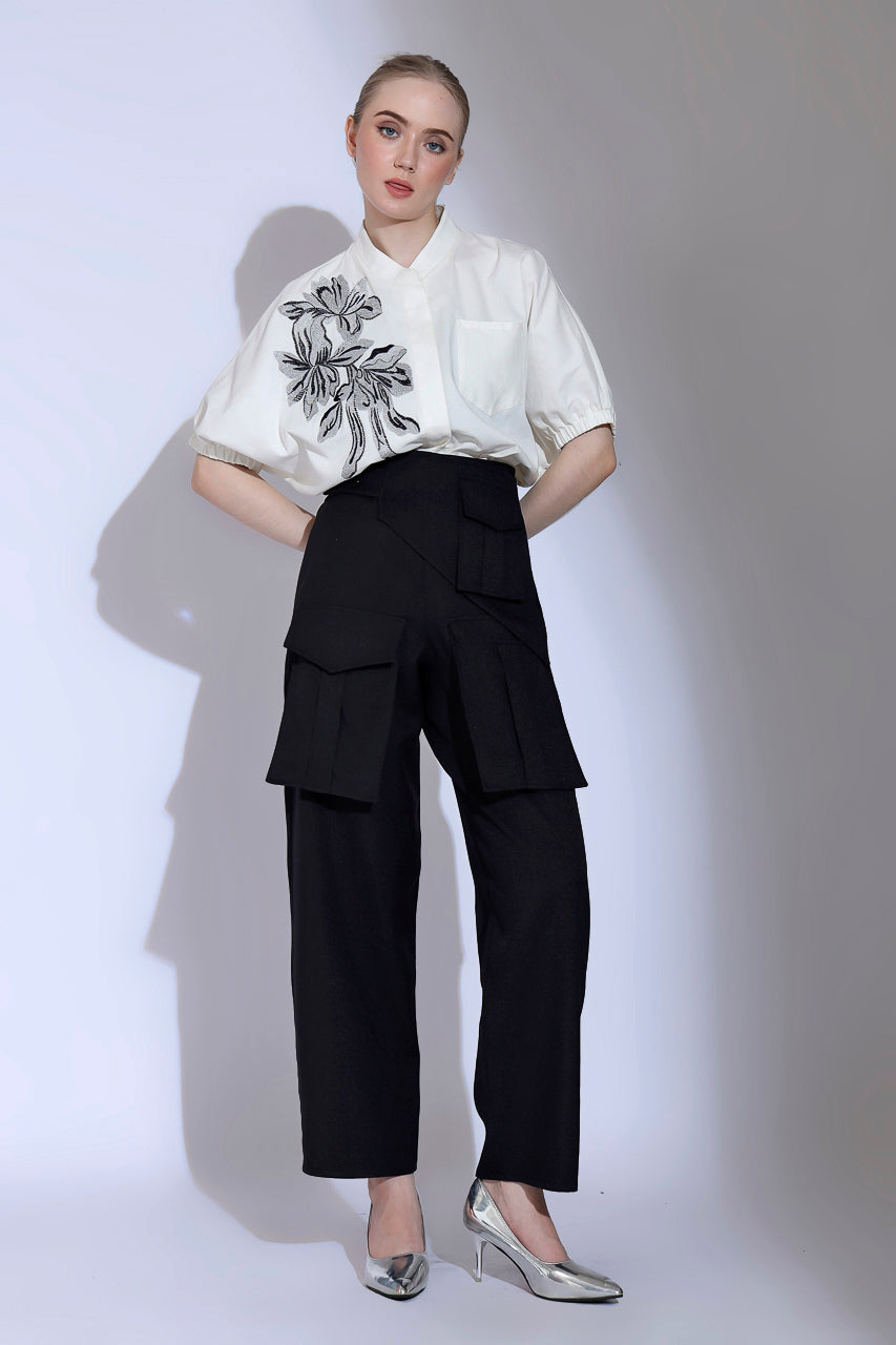 Bloom et Champs Kemeja Bordir Bunga Silver