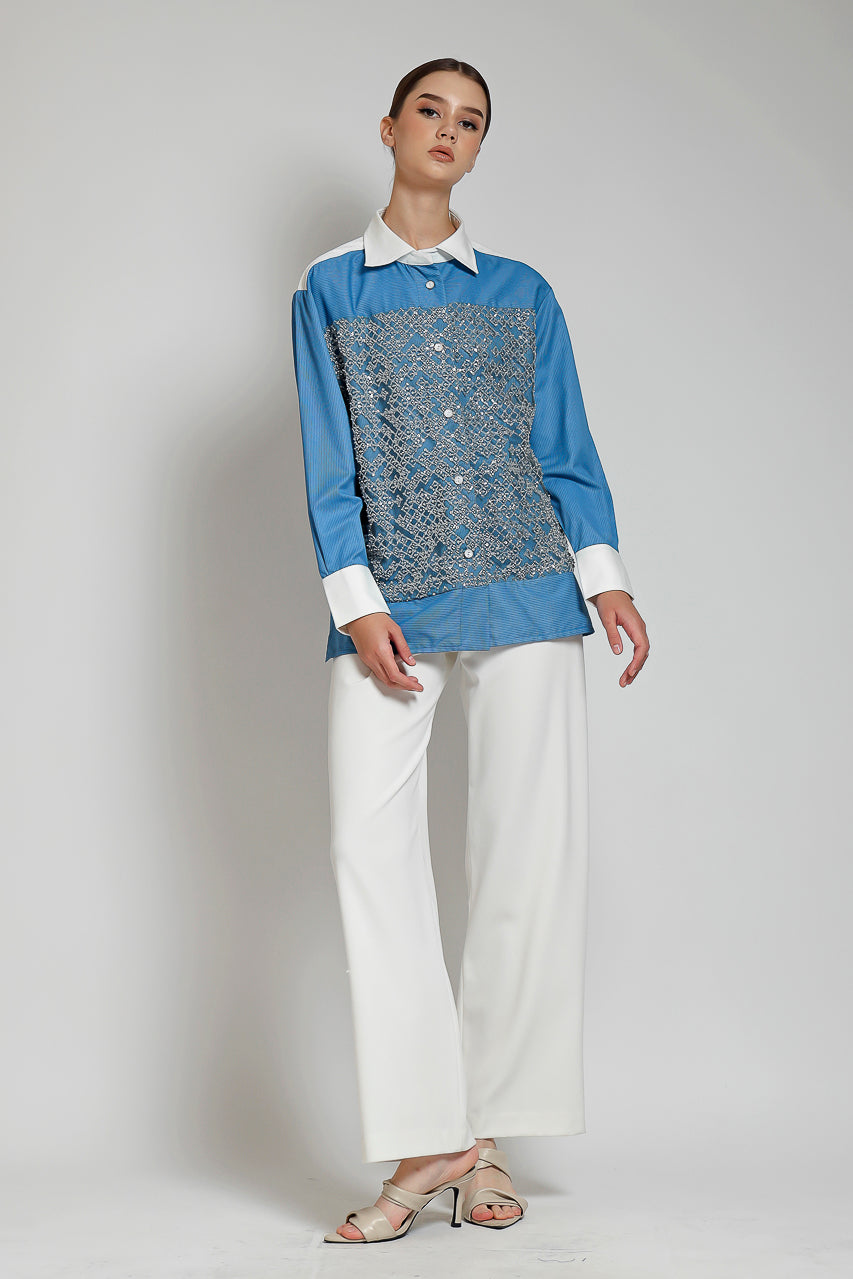 Bloom et Champs Kemeja Salur Biru Payet