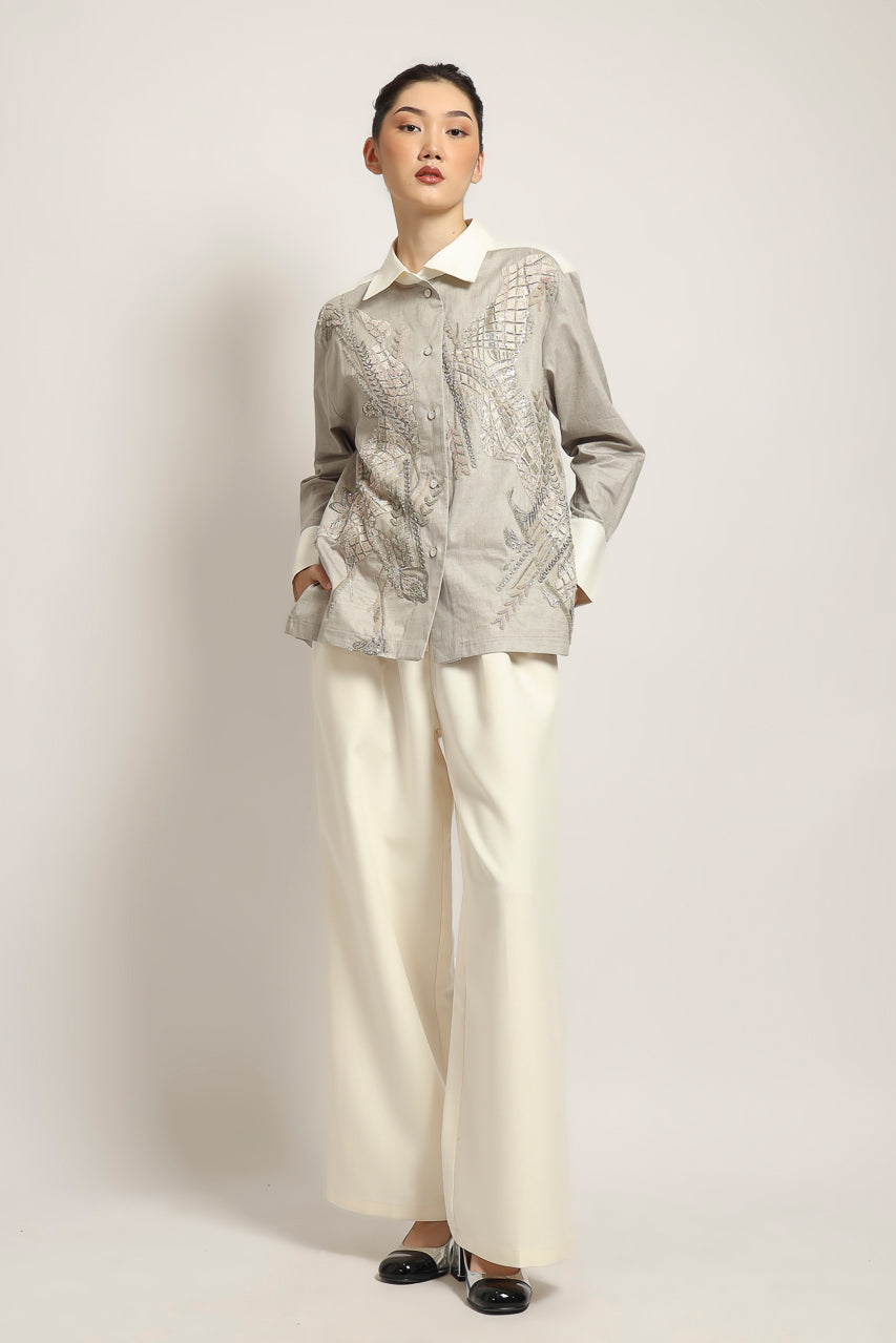 Bloom et Champs Grey Cotton Embellished Shirt