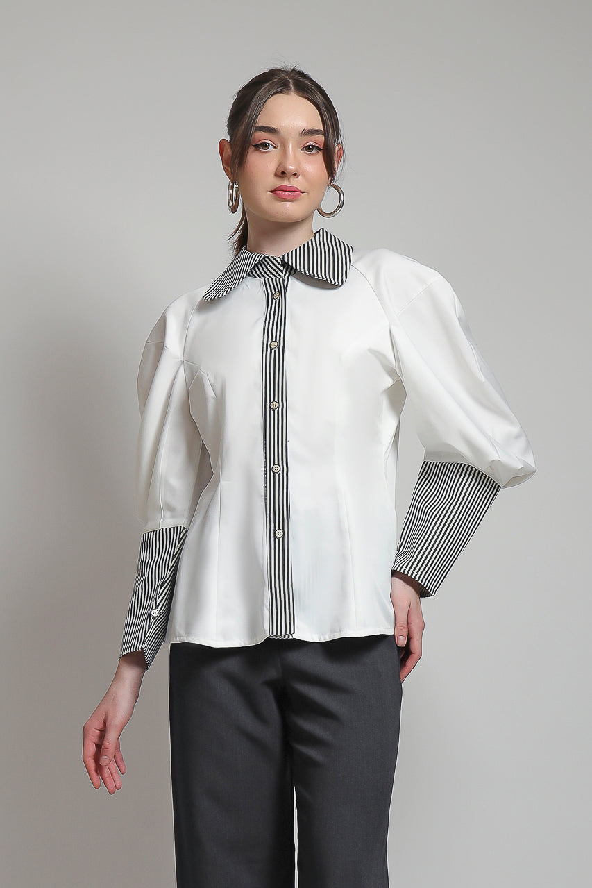 Bloom et Champs Rompi Violet Floral/ Kemeja Marcel Putih