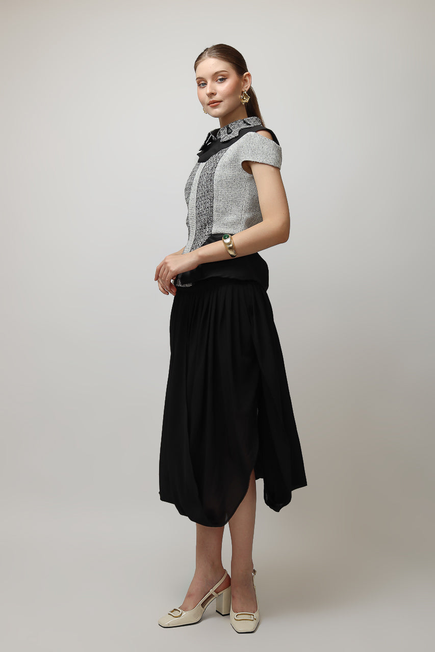 Bloom et Champs Tweed Monochrome Blouse/Chiffon Skirt