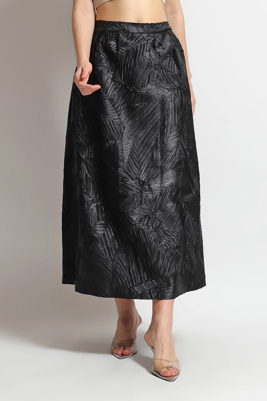 Bloom et Champs Embossed Pleats Skirt/Blazer Pleats in Black