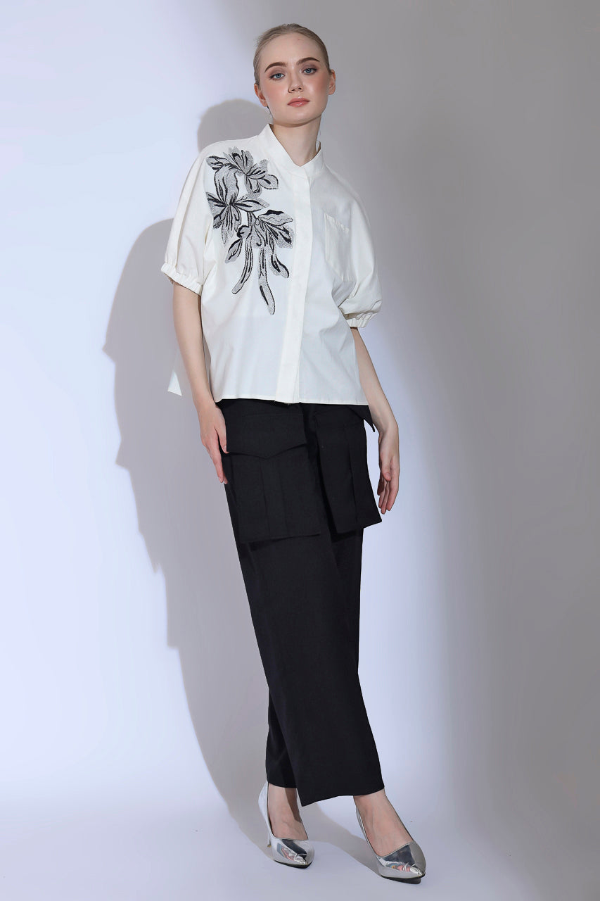 Bloom et Champs Kemeja Bordir Bunga Silver