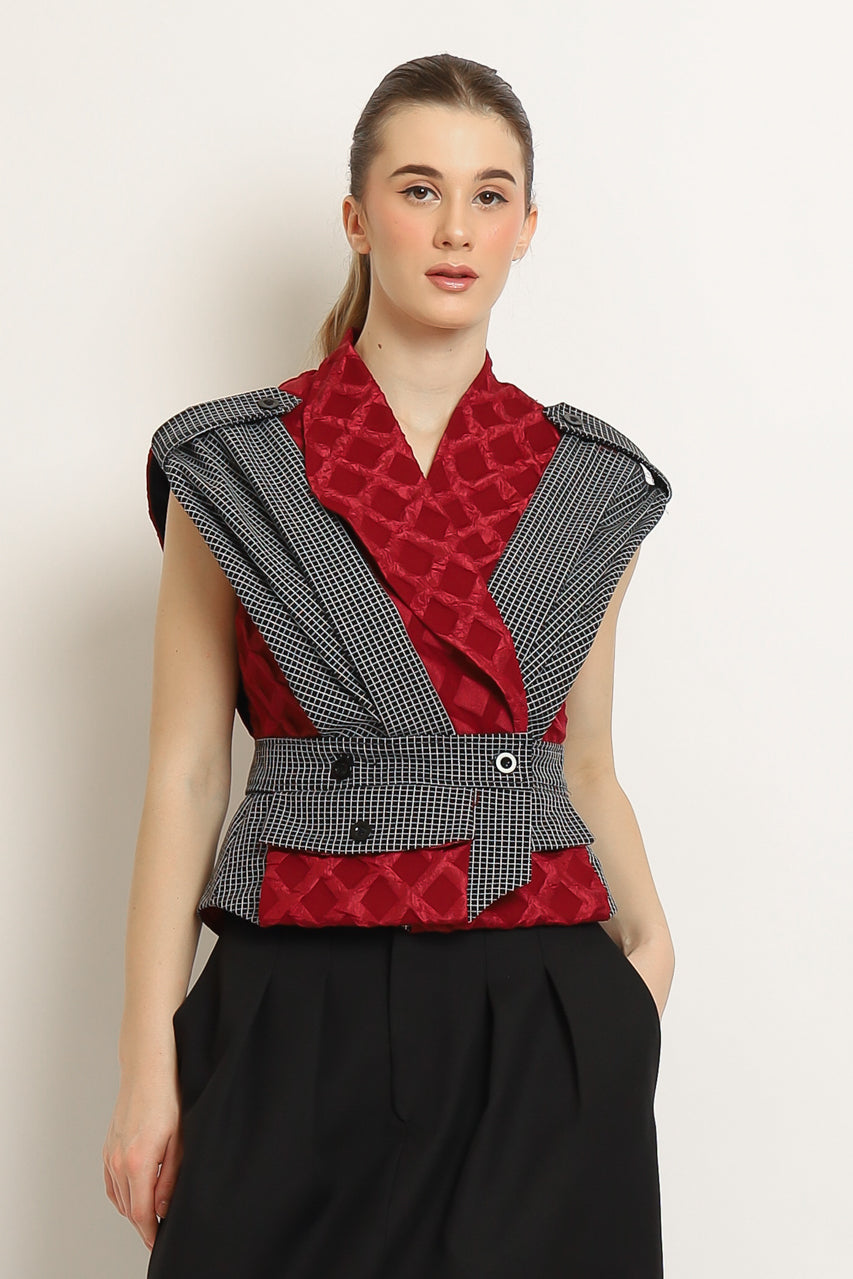 Bloom et Champs Set Top Embossed in Red