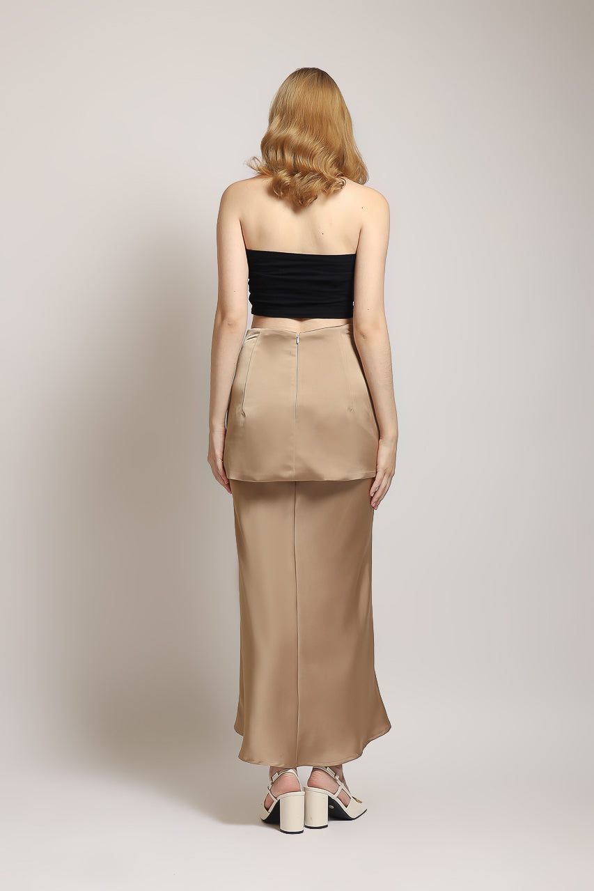Bloom Top Kerah Ploi/Rok Saten Obi