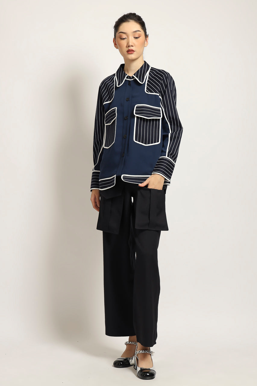 Bloom et Champs Kemeja Salur Navy