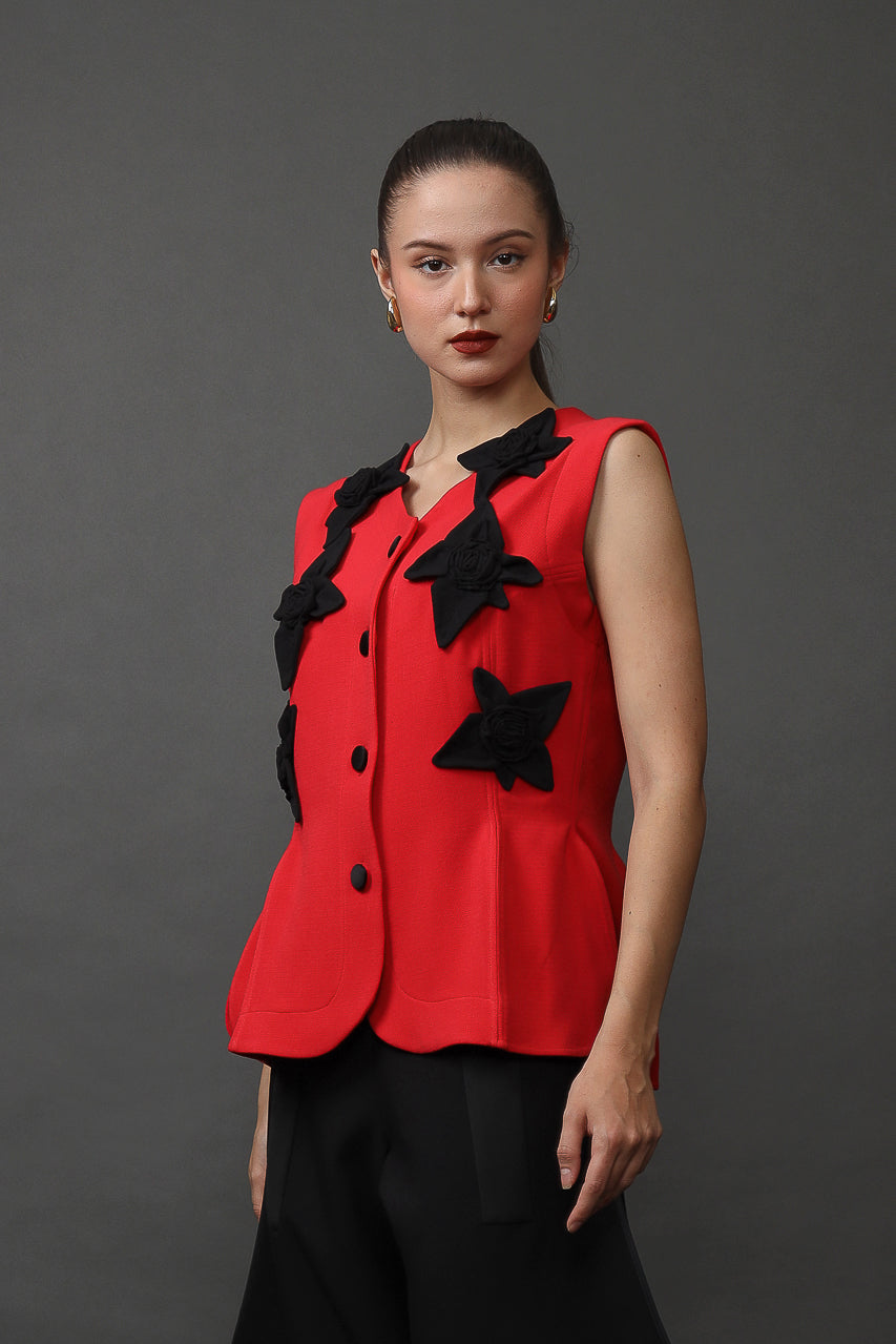 Bloom et Champs Callia Floral Blouse in Red/ Trumpet Pants