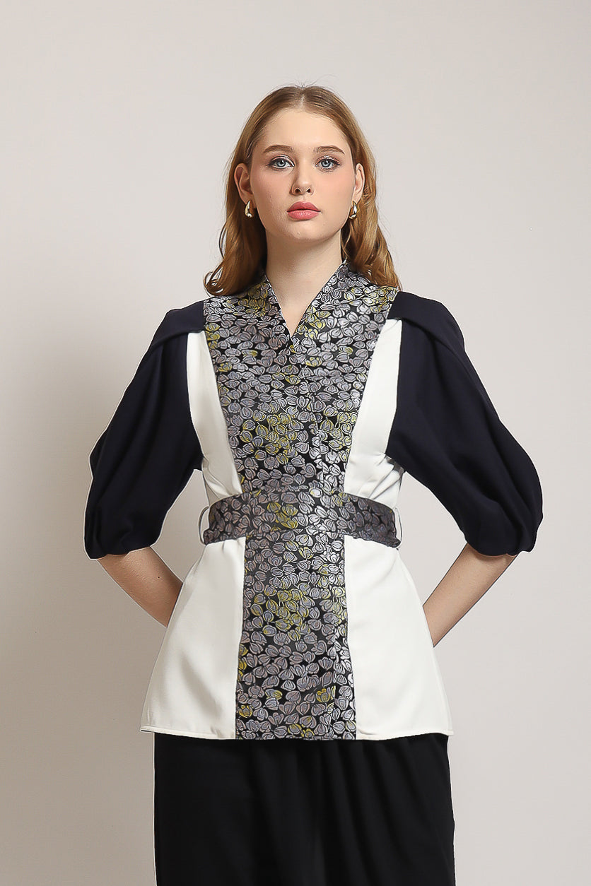 Bloom et Champs Blazer Tangan Balon Jacquard