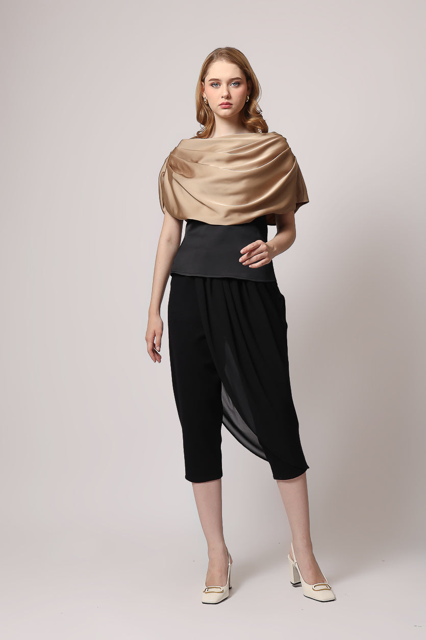 Bloom et Champs Top Kerah Ploi Coklat/ Celana Chiffon
