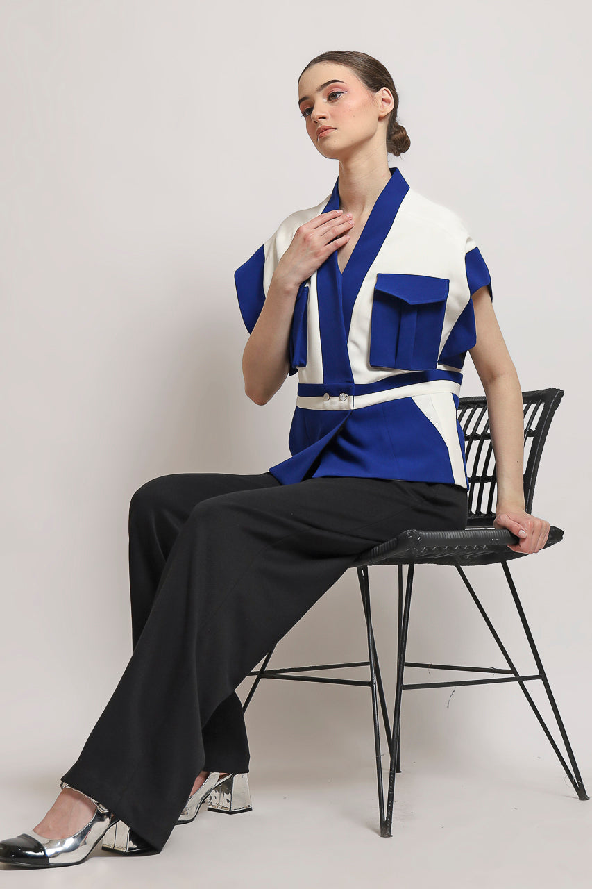 Bloom et Champs Kimono AK Kantong Biru Putih