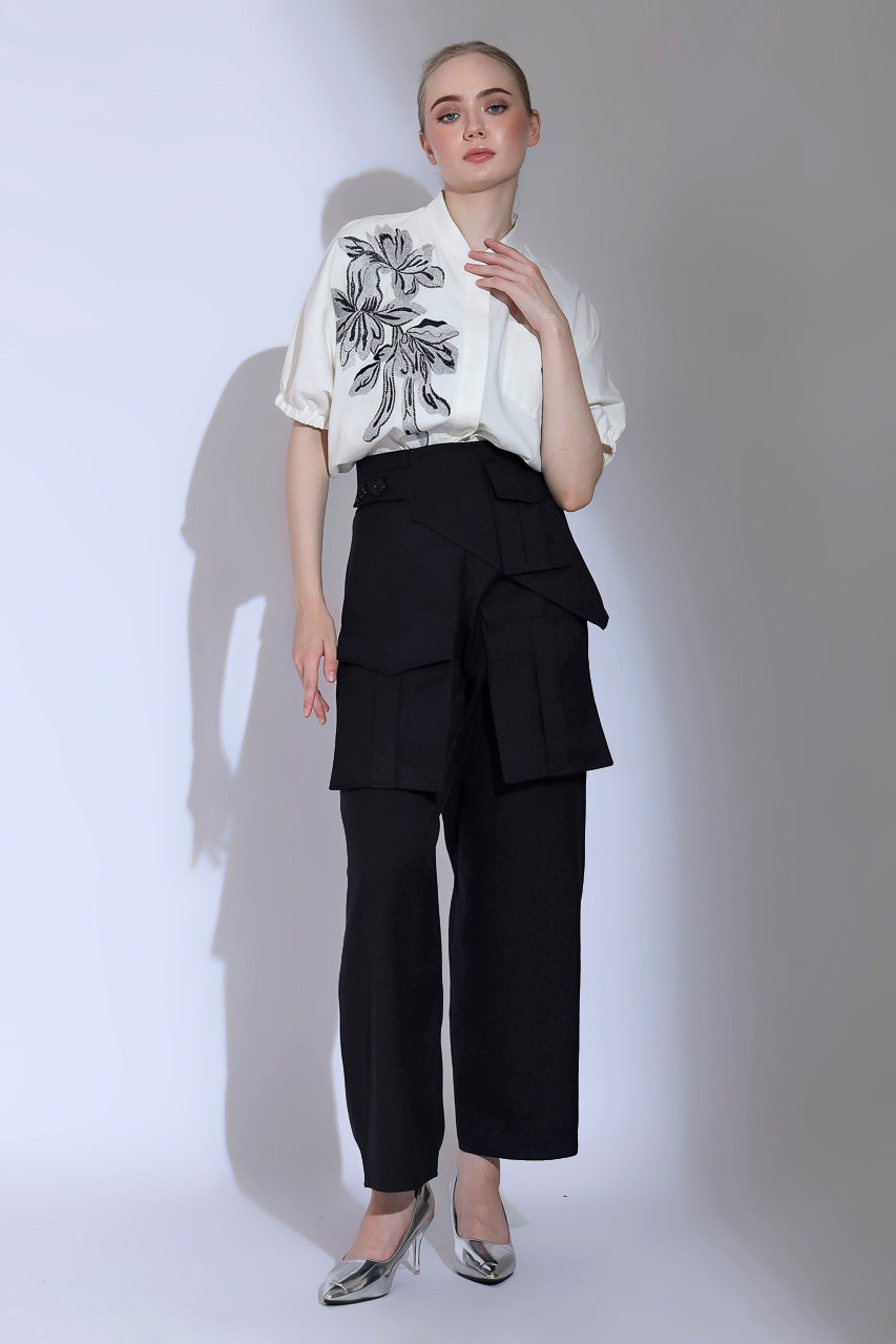 Bloom et Champs Kemeja Bordir Bunga Silver