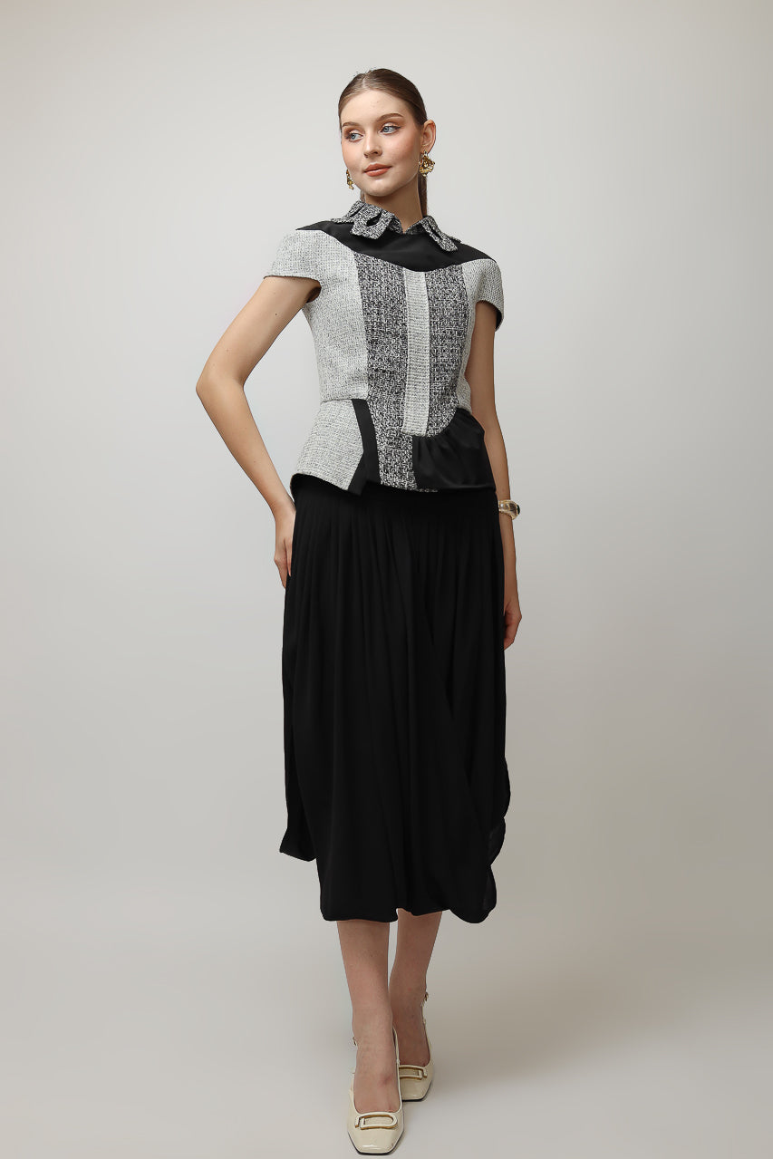 Bloom et Champs Tweed Monochrome Blouse/Chiffon Skirt