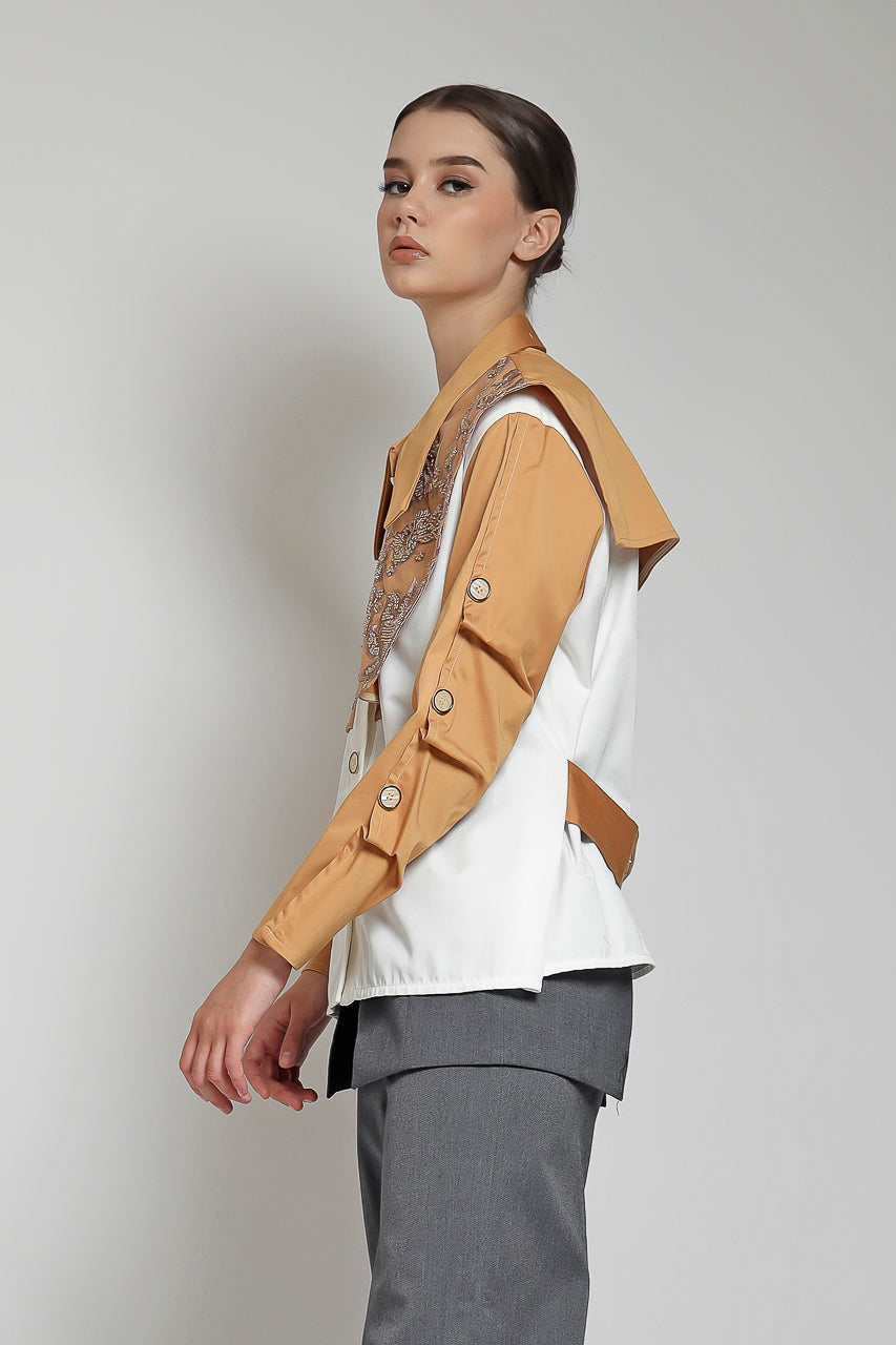 Bloom et Champs Kemeja Apron Payet Tangerine/ Celana DT Obi Abu