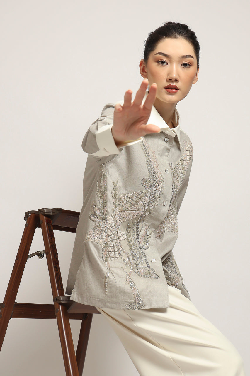 Bloom et Champs Grey Cotton Embellished Shirt