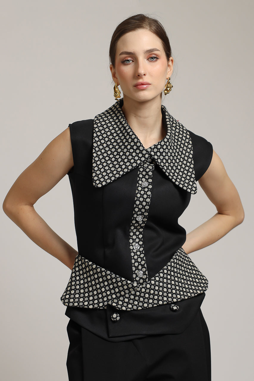 Bloom et Champs Polka Tweed Collar Blouse
