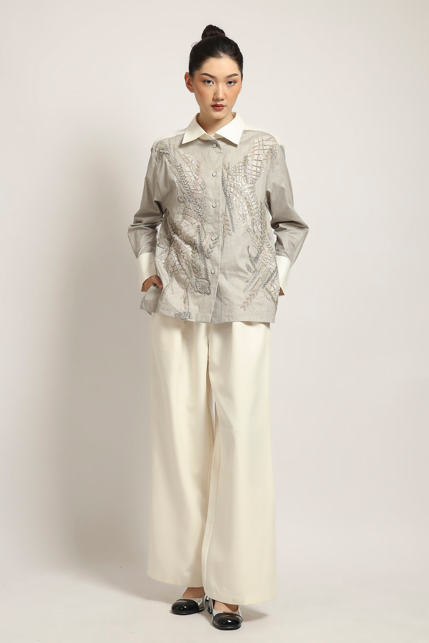 Bloom et Champs Grey Cotton Embellished Shirt