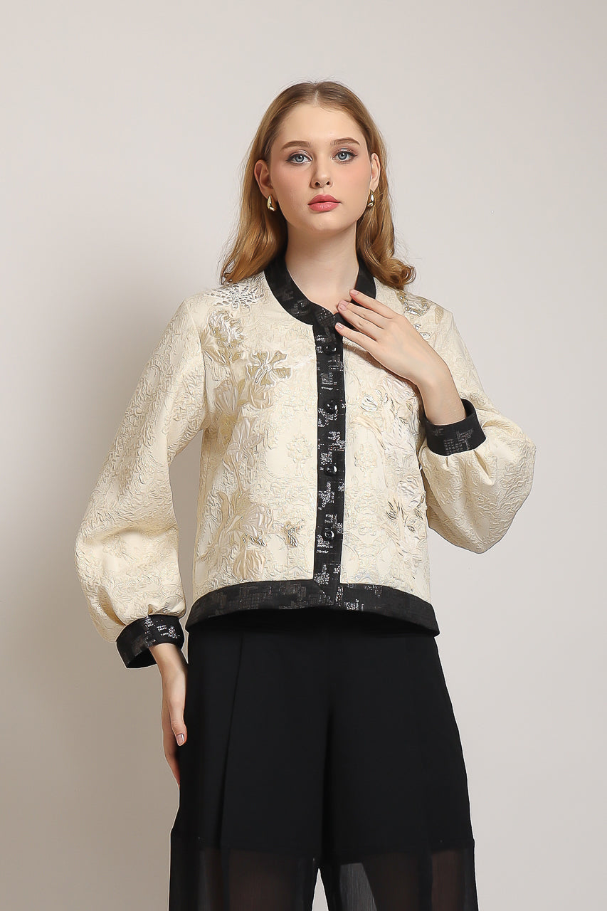 Bloom et Champs Blazer Bamboo Jacquard Creme/ Celana Alena Saten