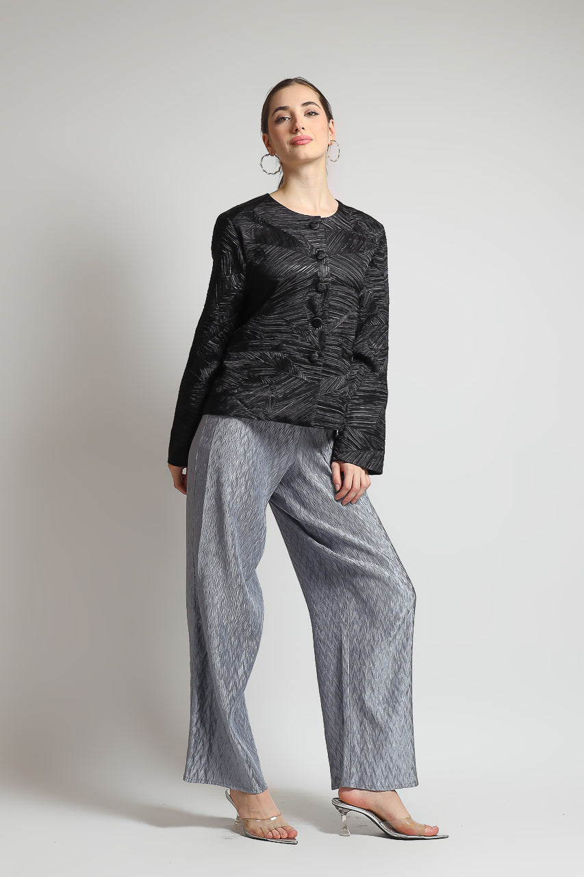 Bloom et Champs Embossed Pleats Skirt/Blazer Pleats in Black