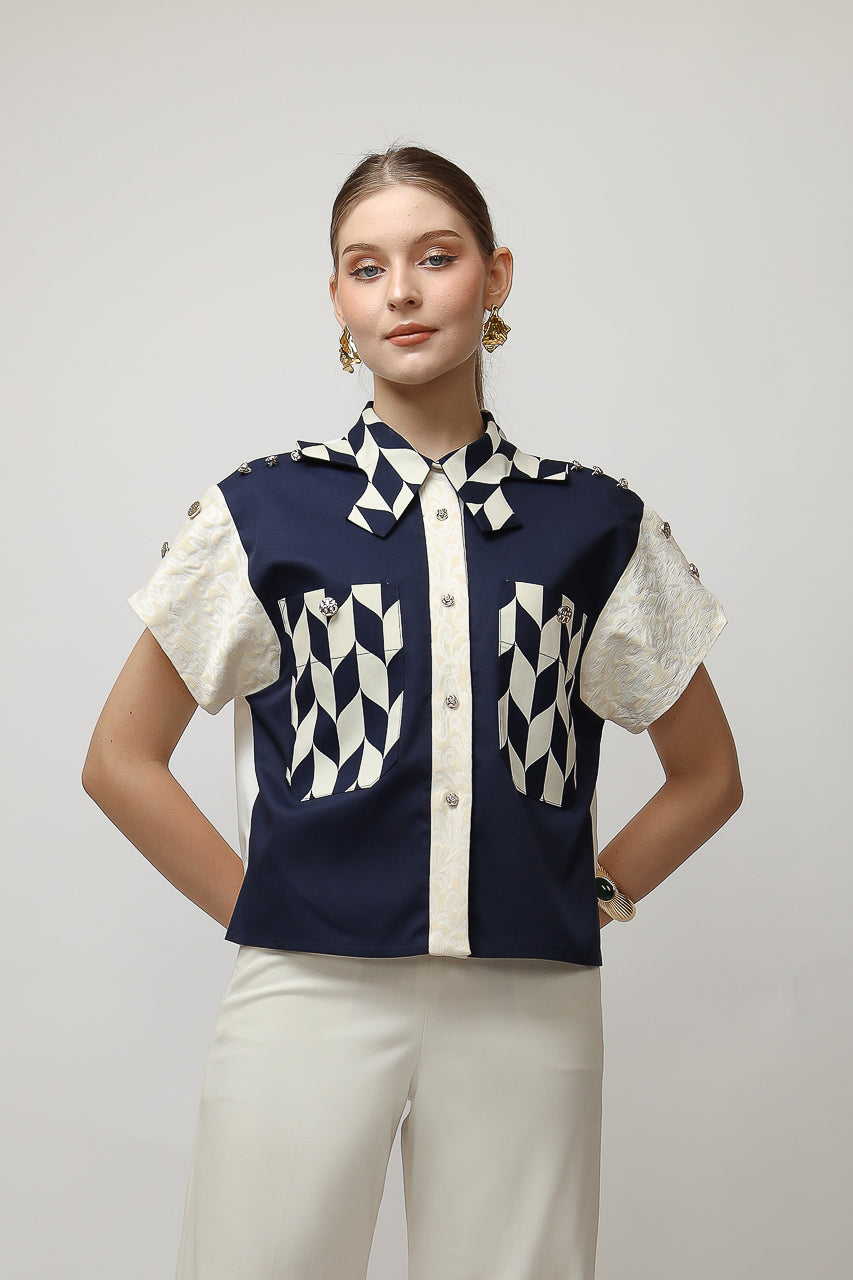 BLoom et Champs Kemeja Catur Navy