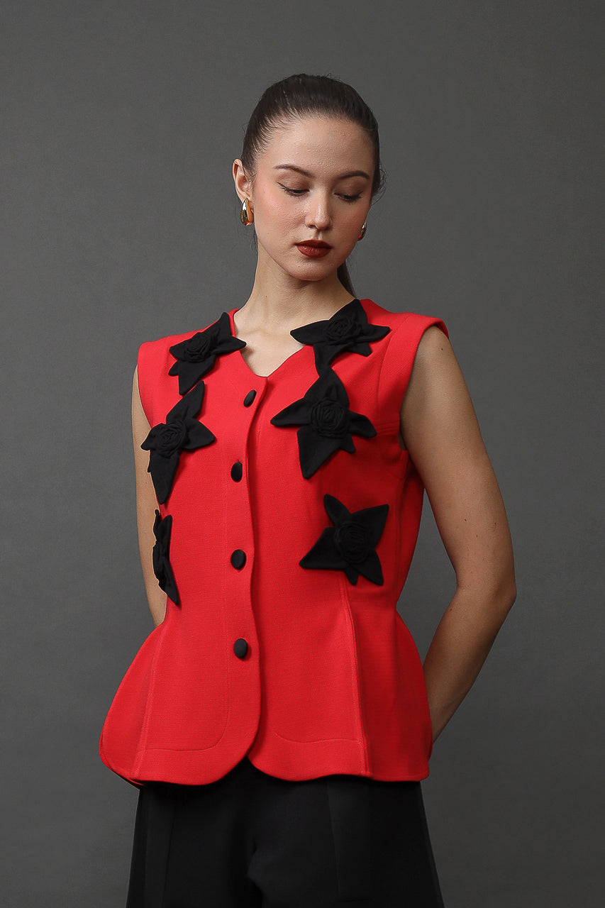 Bloom et Champs Callia Floral Blouse in Red/ Trumpet Pants