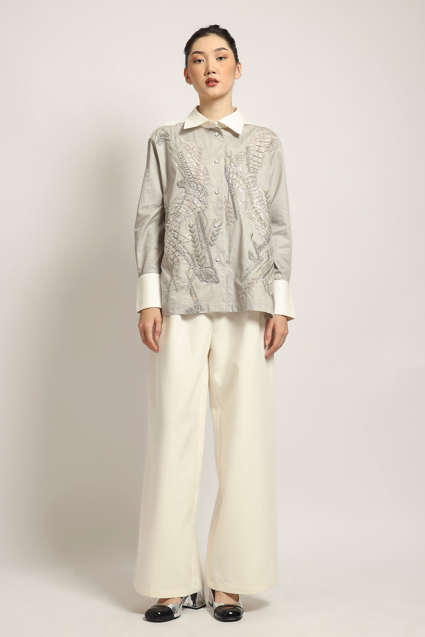 Bloom et Champs Grey Cotton Embellished Shirt