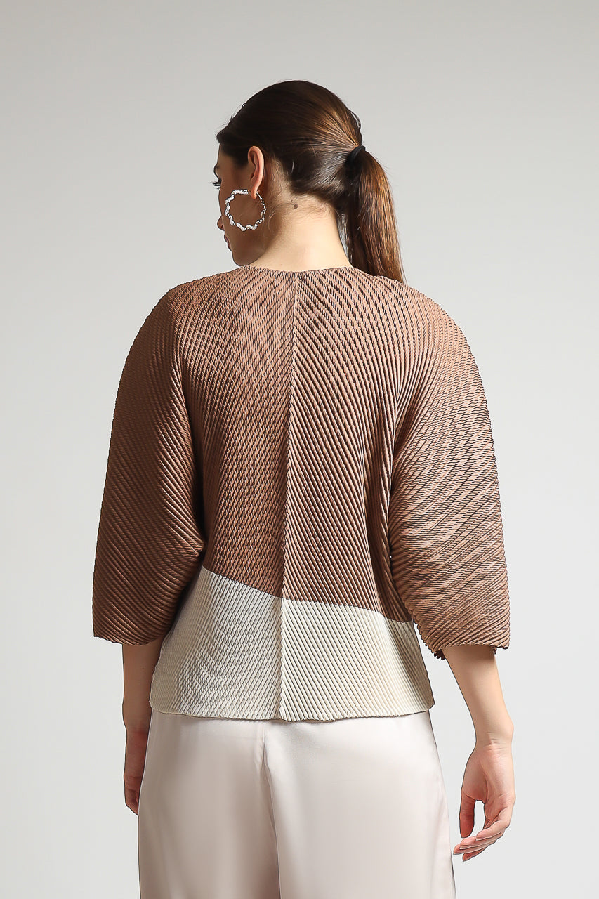 Bloom et Champs Duo Color Pleats Mocha/Off White