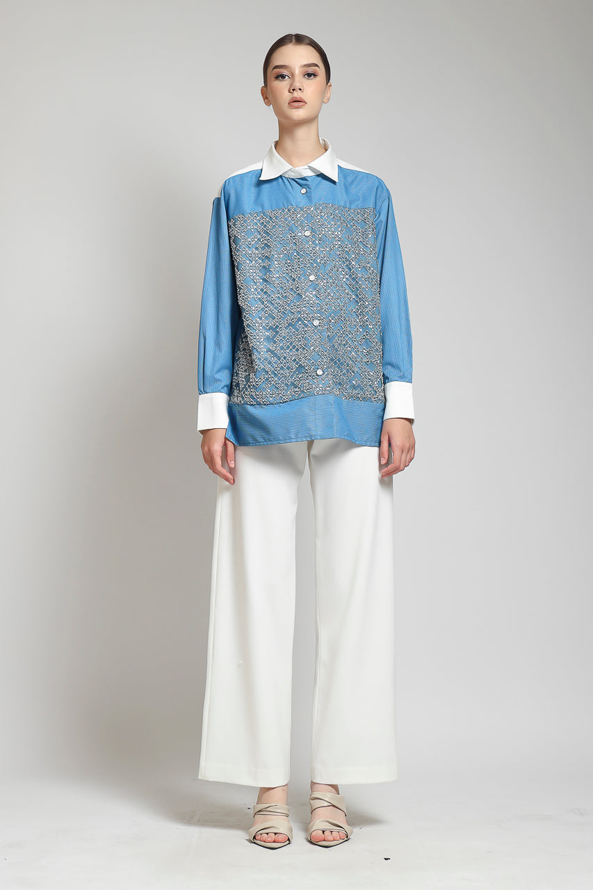 Bloom et Champs Kemeja Salur Biru Payet