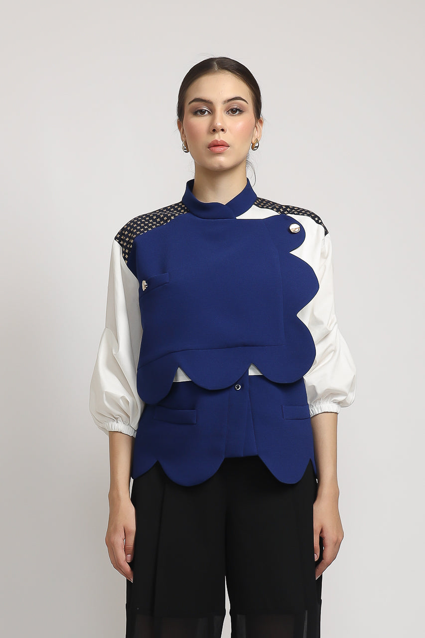 Bloom et Champs Kemeja Scalloped Blue Electric