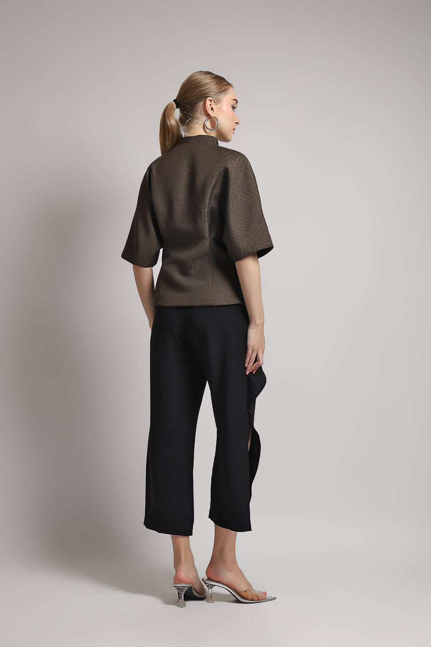 Bloom et Champs Caramel Blouse with Vintage Gold Buttons