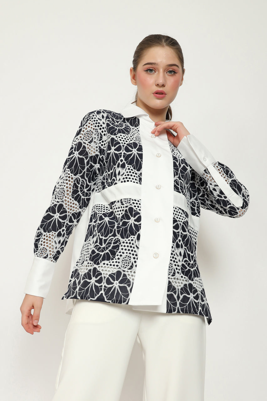 Bloom et Champs Kemeja Bordir Navy