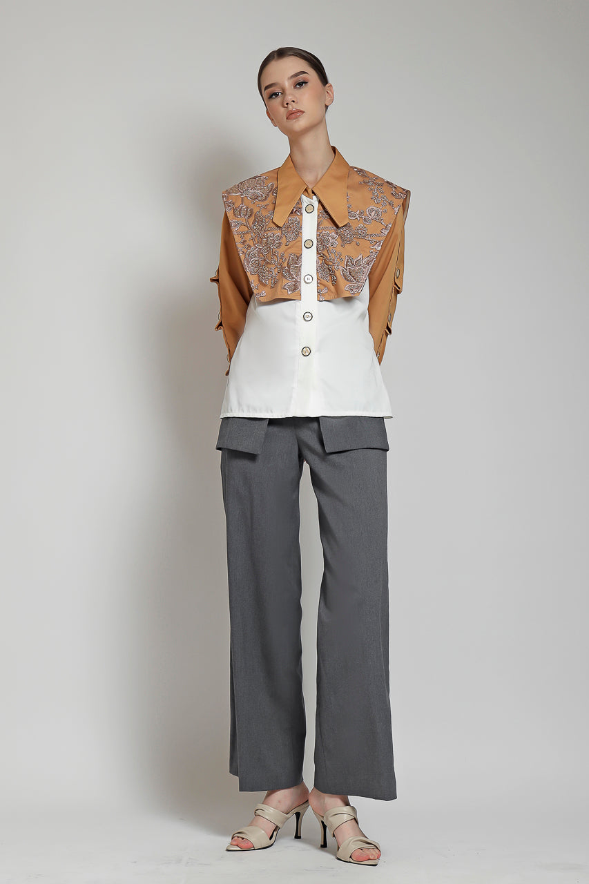 Bloom et Champs Kemeja Apron Payet Tangerine/ Celana DT Obi Abu
