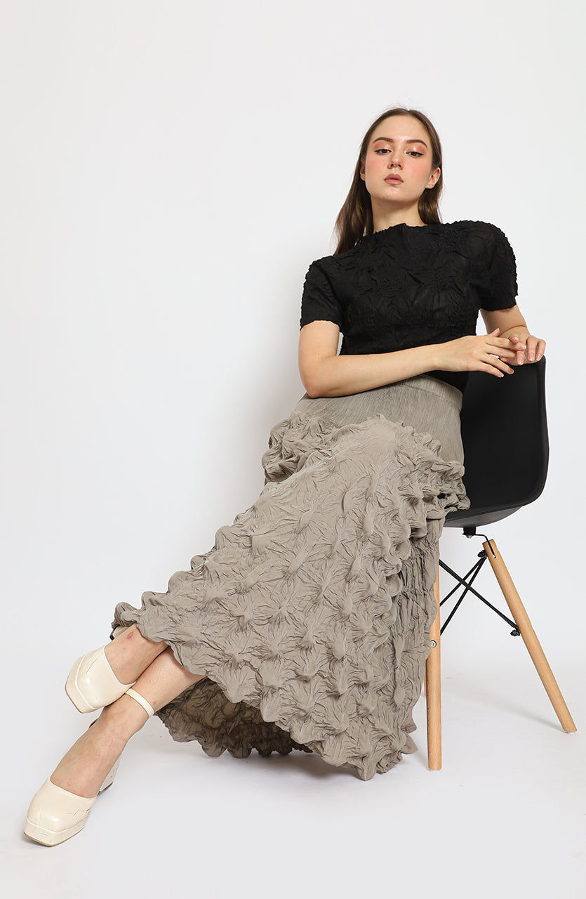 Bloom Pleats Embossed Skirt / Floral Pleats Top