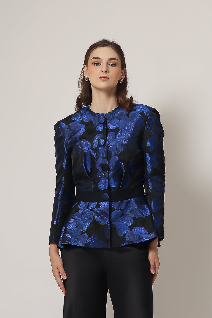 Bloom et Champs Blueberry Floral Peplum Blouse
