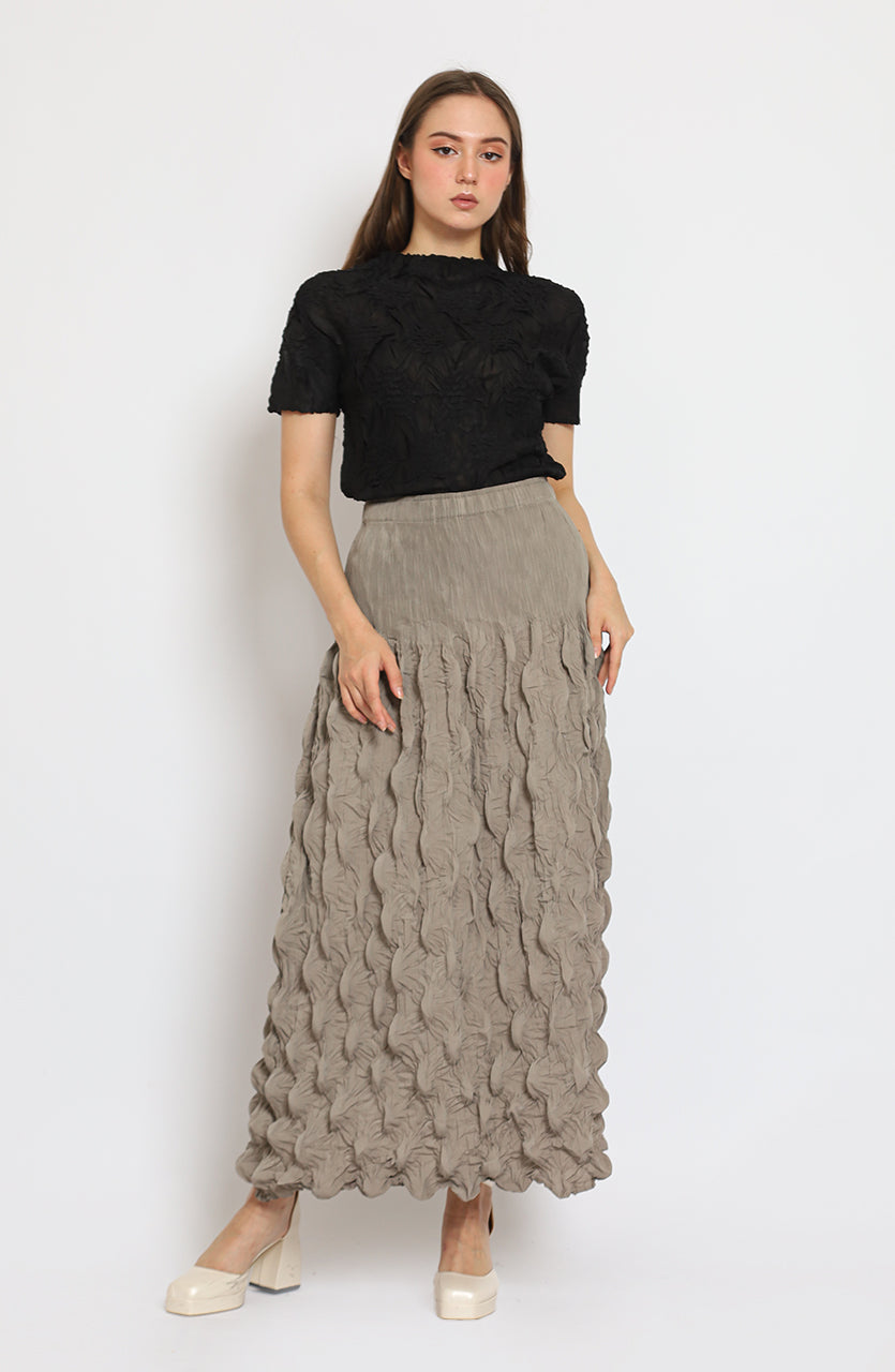 Bloom Pleats Embossed Skirt / Floral Pleats Top