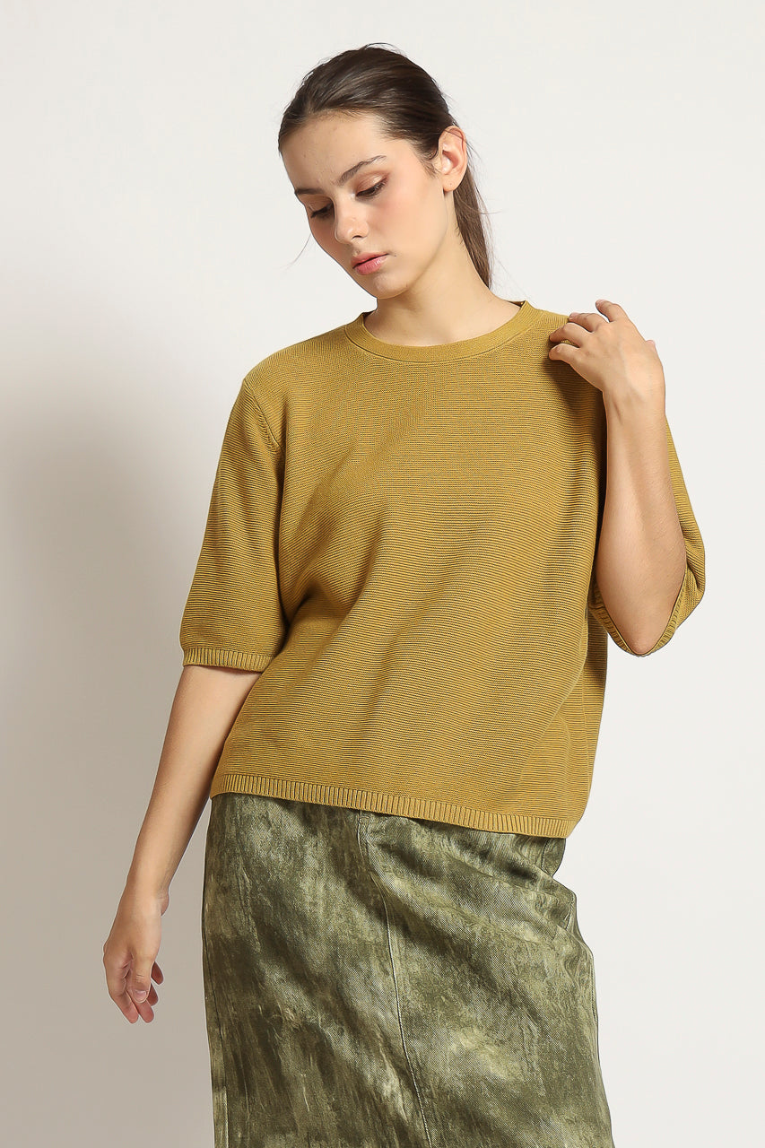 Bloom et Cotton Maxi Olive Denim Skirt/ Mustard Knit