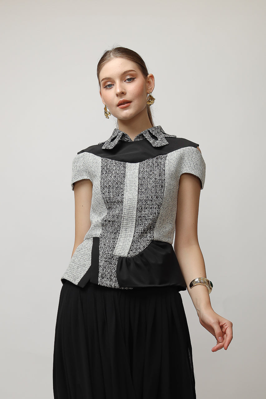 Bloom et Champs Tweed Monochrome Blouse/Chiffon Skirt